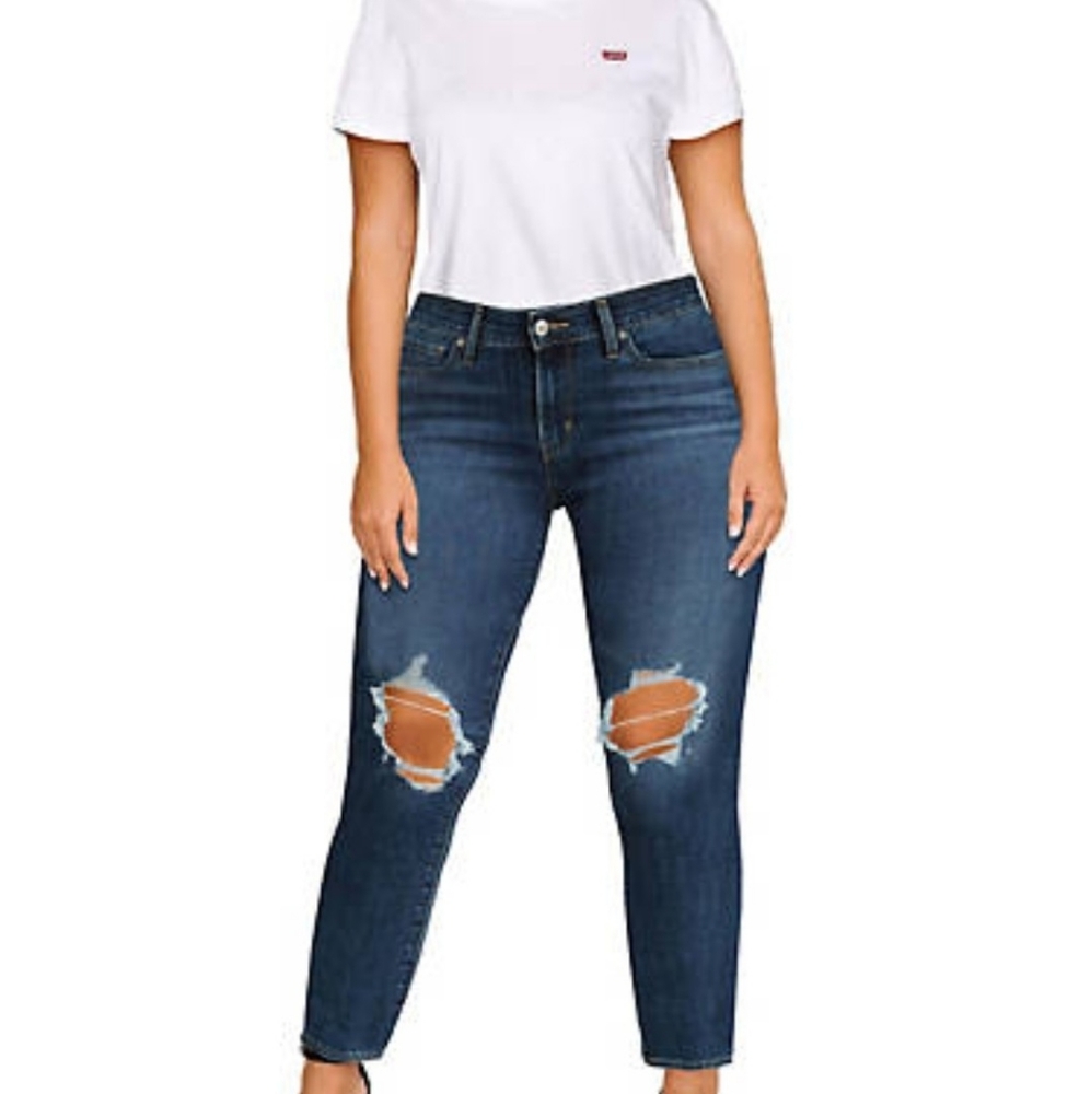 ⭐️Levi's Skinny Mid Rise Distressed Jeans dark wash